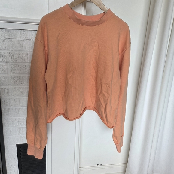 Morgan Stewart Sport Cropped Creamsicle Orange Crewneck Sweatshirt Womens Large - Picture 1 of 6
